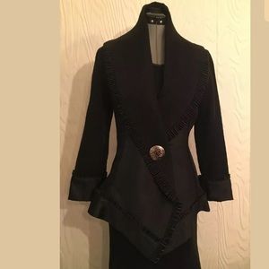 Jerry T Black Micropleat Jacket Skirt Shell Small